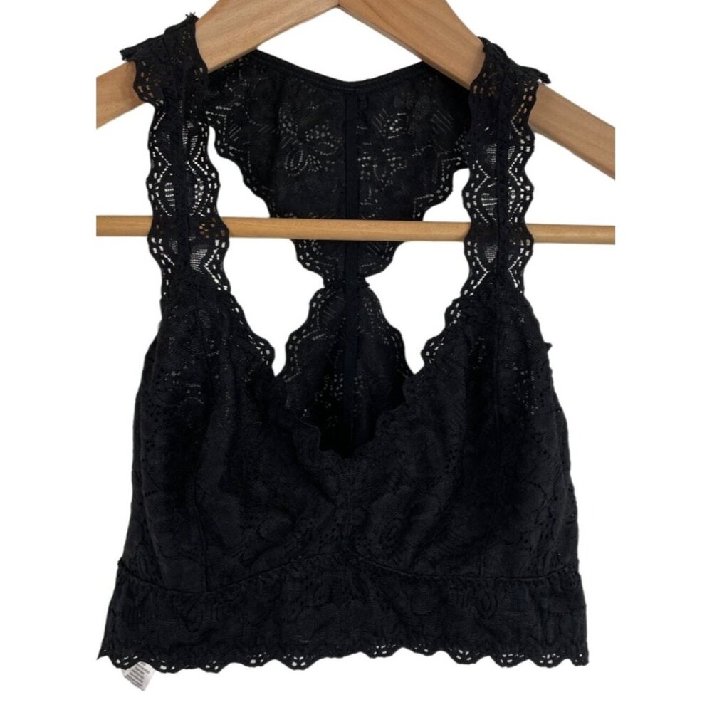 Felina Bra Womens MED Black Stretch Lined Racerback Floral Lace Fairy Bralette